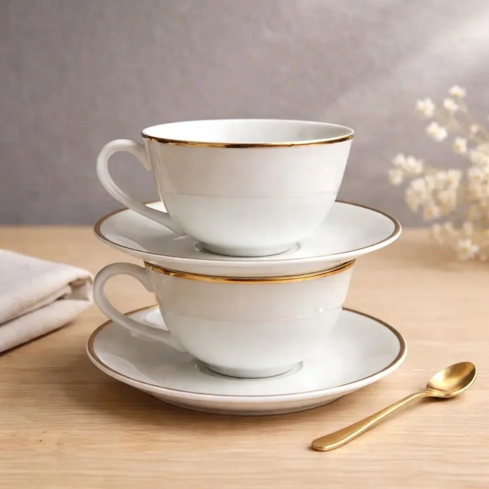 Set of 2 Vintage Regal Manor Robinson Design White Fine China Cup Saucer Japan